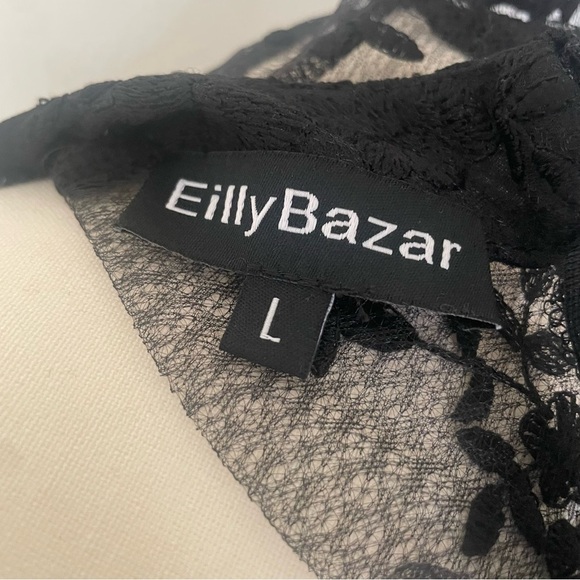 Eilly Bazar Shirt Sheer Floral Black Mock-neck Lace Tops Size Large - Picture 6 of 12